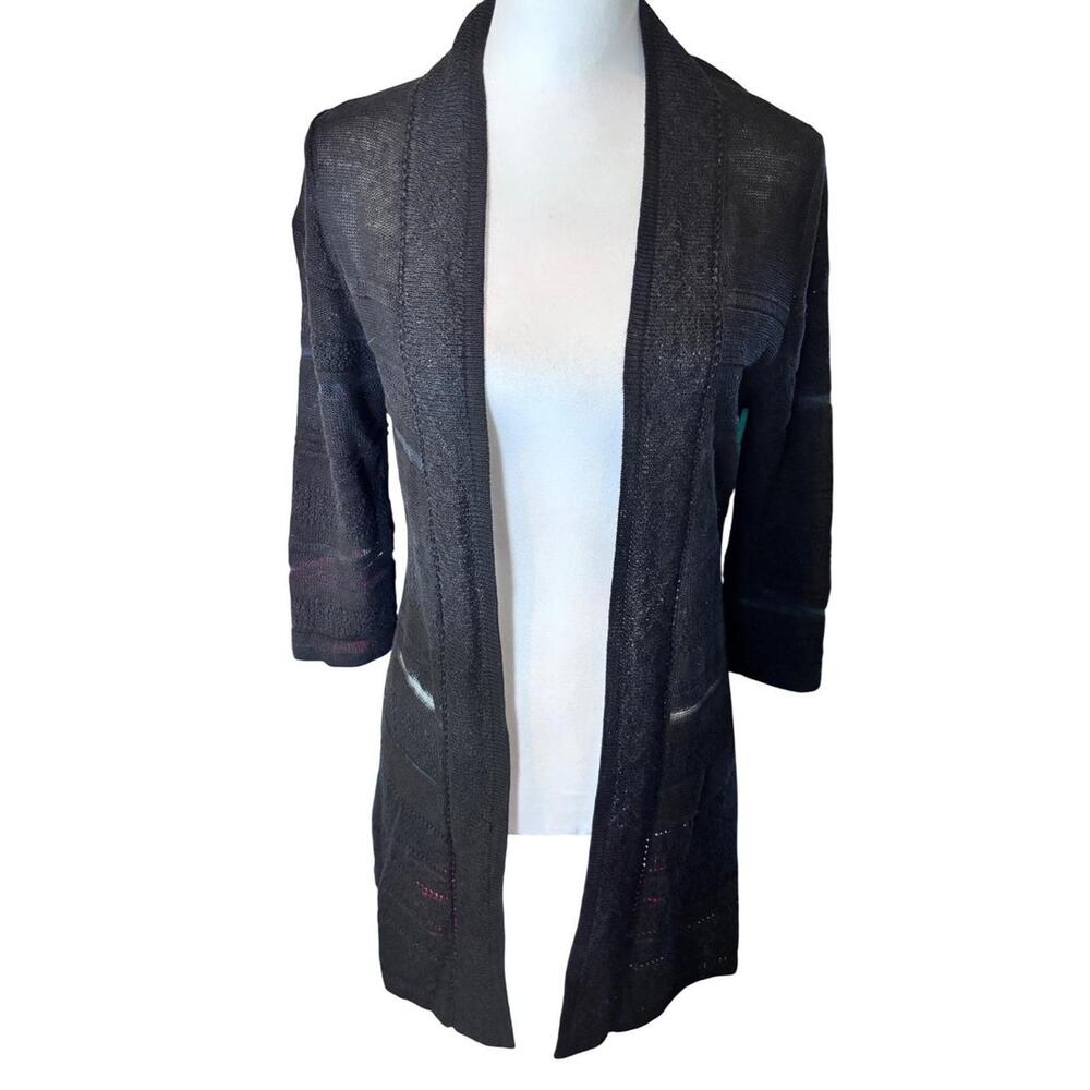 Coldwater Creek Coastal Grandma Womens Black Textured Knit Open Front Cardigan